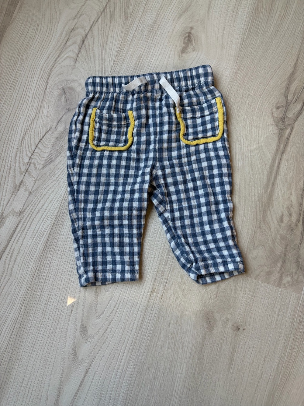 Old Navy 3-6 months Blue and White Checkered Baby Pants with Yellow Trim